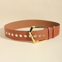 Elegant Lady Simple Style Solid Color Pu Leather Alloy Belt Buckle Metal Button Women's Leather Belts sku image 1