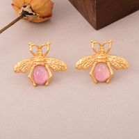 1 Pair Elegant Luxurious Queen Plant Bee Inlay Alloy Copper Glass Stone Pearl Zircon 18K Gold Plated Alluvial Gold Plated Ear Cuffs Ear Studs sku image 5