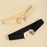 Elegant Business Simple Style Solid Color Alloy Fabric Metal Button Women's Woven Belts main image 3