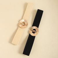 Elegant Business Simple Style Solid Color Alloy Fabric Metal Button Women's Woven Belts main image 2