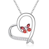 Sterling Silver Elegant Classic Style Heart Shape Butterfly Plating Zircon Pendant Necklace sku image 1