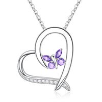 Sterling Silver Elegant Classic Style Heart Shape Butterfly Plating Zircon Pendant Necklace sku image 2