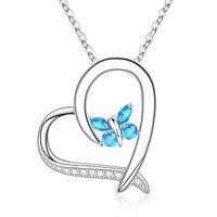 Sterling Silver Elegant Classic Style Heart Shape Butterfly Plating Zircon Pendant Necklace sku image 3