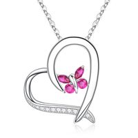 Sterling Silver Elegant Classic Style Heart Shape Butterfly Plating Zircon Pendant Necklace sku image 5