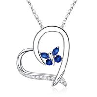 Sterling Silver Elegant Classic Style Heart Shape Butterfly Plating Zircon Pendant Necklace sku image 6