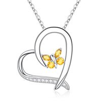 Sterling Silver Elegant Classic Style Heart Shape Butterfly Plating Zircon Pendant Necklace sku image 9