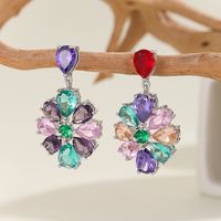 1 Pair Elegant Simple Style Flower Hollow Out Copper Zircon Silver Plated Drop Earrings main image 4