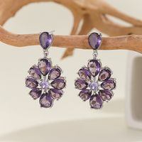 1 Pair Elegant Simple Style Flower Hollow Out Copper Zircon Silver Plated Drop Earrings main image 5