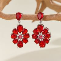 1 Pair Elegant Simple Style Flower Hollow Out Copper Zircon Silver Plated Drop Earrings sku image 4