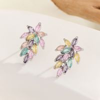1 Pair Casual Elegant Leaves Inlay Copper Zircon Silver Plated Ear Studs main image 3