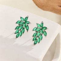 1 Pair Casual Elegant Leaves Inlay Copper Zircon Silver Plated Ear Studs main image 6