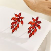 1 Pair Casual Elegant Leaves Inlay Copper Zircon Silver Plated Ear Studs main image 7