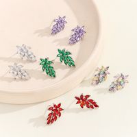 1 Pair Casual Elegant Leaves Inlay Copper Zircon Silver Plated Ear Studs main image 1