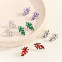 1 Pair Casual Elegant Leaves Inlay Copper Zircon Silver Plated Ear Studs main image 9