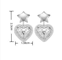 1 Pair Princess Sweet Star Heart Shape Carving Sterling Silver Rhinestones Drop Earrings main image 2