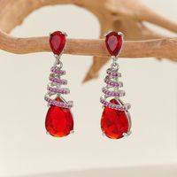 1 Pair Casual Elegant Water Droplets Copper Zircon Silver Plated Drop Earrings main image 6