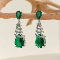 1 Pair Casual Elegant Water Droplets Copper Zircon Silver Plated Drop Earrings main image 4