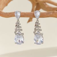 1 Pair Casual Elegant Water Droplets Copper Zircon Silver Plated Drop Earrings sku image 1