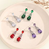 1 Pair Casual Elegant Water Droplets Copper Zircon Silver Plated Drop Earrings main image 8