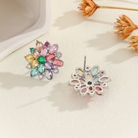 1 Pair Elegant Simple Style Flower Copper Zircon Silver Plated Ear Studs main image 8
