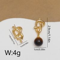 1 Pair IG Style Simple Style Knot Asymmetrical Inlay Copper Natural Stone Pearl 18K Gold Plated Drop Earrings Ear Cuffs sku image 1