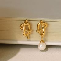 1 Pair IG Style Simple Style Knot Asymmetrical Inlay Copper Natural Stone Pearl 18K Gold Plated Drop Earrings Ear Cuffs main image 8