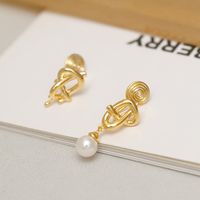 1 Pair IG Style Simple Style Knot Asymmetrical Inlay Copper Natural Stone Pearl 18K Gold Plated Drop Earrings Ear Cuffs main image 7