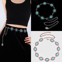 Vintage Style Ethnic Style Chrysanthemum Alloy Turquoise Women's Chain Belts main image 11