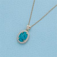 Copper 18K Gold Plated Elegant Oval Inlay Turquoise Pendant Necklace sku image 1