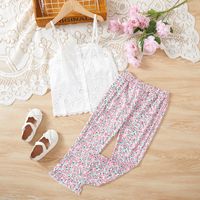 Cute Flower Printing Cotton Blend Girls Clothing Sets sku image 4