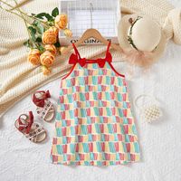 Cute Bow Knot Embroidery Cotton Blend Girls Dresses sku image 1