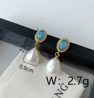 1 Pair Casual Classical Simple Style Oval Inlay Copper Artificial Gemstones 18K Gold Plated Drop Earrings main image 2