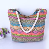 Women's Large Cotton Polyester Stripe Vacation Square Zipper Canvas Bag main image 6