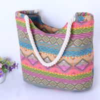 Women's Large Cotton Polyester Stripe Vacation Square Zipper Canvas Bag main image 3