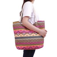 Women's Large Cotton Polyester Stripe Vacation Square Zipper Canvas Bag main image 4