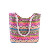 Women's Large Cotton Polyester Stripe Vacation Square Zipper Canvas Bag main image 2