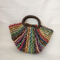 Women's Large Straw Color Block Vacation Zipper Straw Bag sku image 1