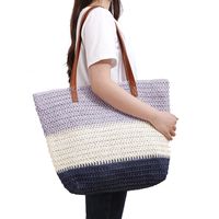 Women's Large Canvas Stripe Vacation Square Zipper Straw Bag main image 5