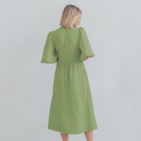 Frau Normales Kleid Einfacher Stil V-Ausschnitt Reißverschluss Kurzarm Einfarbig Midi-Kleid Ferien main image 3