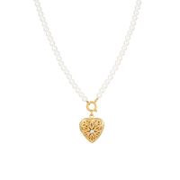 Stainless Steel Elegant Glam Heart Shape Beaded Pendant Necklace sku image 1