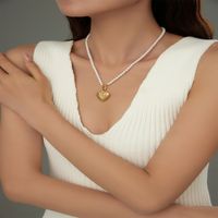 Stainless Steel Elegant Glam Heart Shape Beaded Pendant Necklace main image 5