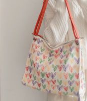 Women's Medium Canvas Heart Shape Streetwear Zipper Shoulder Bag sku image 1