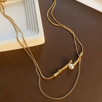 Stainless Steel Titanium Steel Simple Style Solid Color Asymmetrical Layered Necklaces main image 1