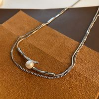 Stainless Steel Titanium Steel Simple Style Solid Color Asymmetrical Layered Necklaces sku image 1
