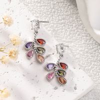 1 Pair Simple Style Classic Style Leaf Leaves Asymmetrical Inlay Copper Zircon Drop Earrings main image 3