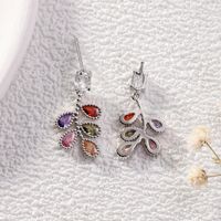 1 Pair Simple Style Classic Style Leaf Leaves Asymmetrical Inlay Copper Zircon Drop Earrings main image 7