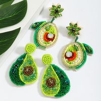1 Pair Cute Pear Inlay Seed Bead Rhinestones Drop Earrings main image 6