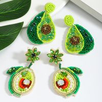 1 Pair Cute Pear Inlay Seed Bead Rhinestones Drop Earrings main image 5