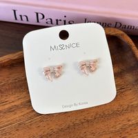 1 Paire Sucré Style Simple Noeud D'Arc Incruster Alliage Zircon Boucles D'Oreilles main image 8