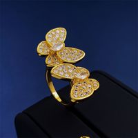Wholesale Simple Style Butterfly Copper Plating Inlay 18K Gold Plated Zircon Open Rings sku image 2